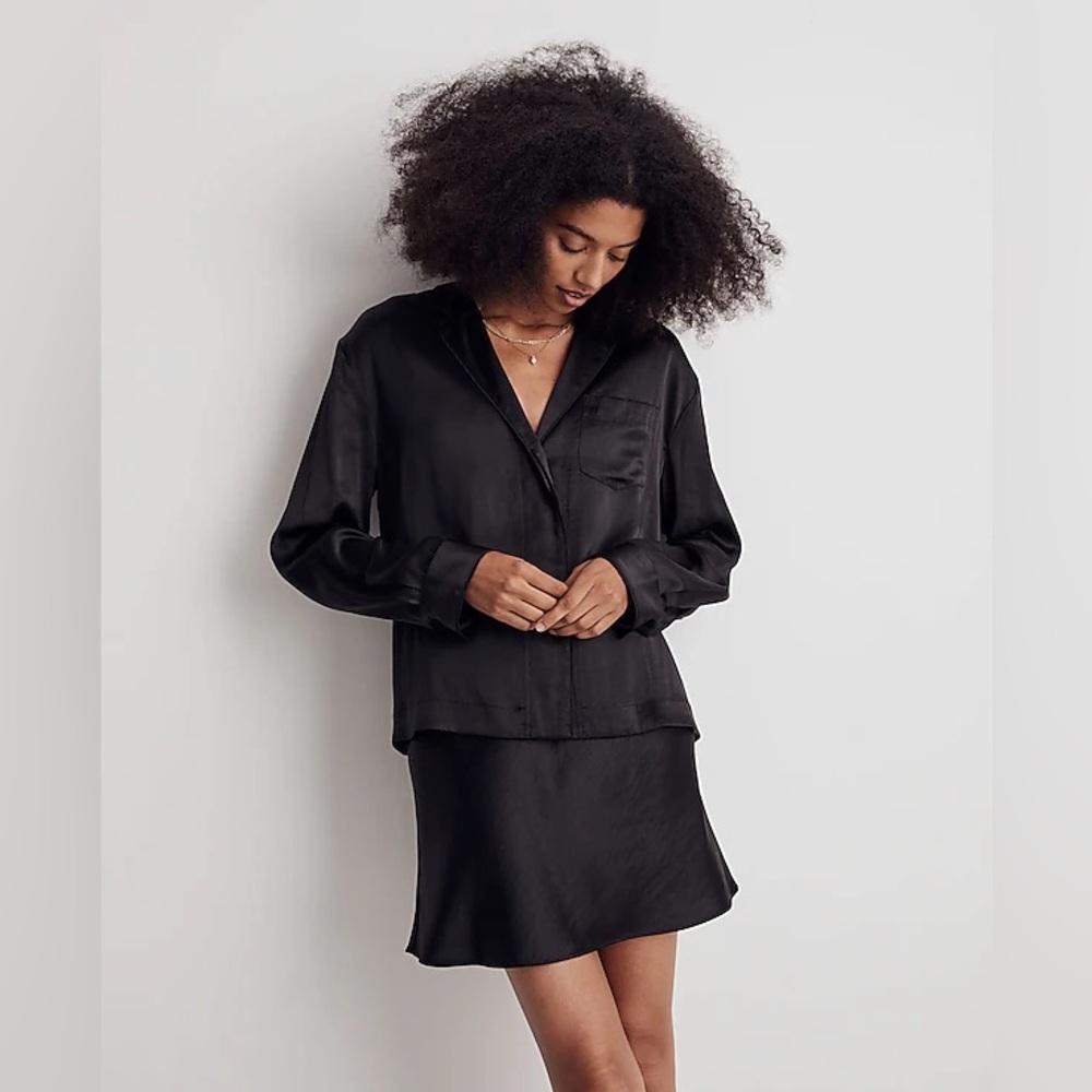 NWT Madewell Satin Pajama Shirt in true black - S